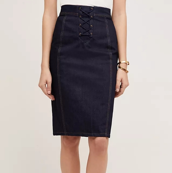 Anthropologie J.O.A. Lace-Up Denim Skirt | Dark Wash | Size S | NWT - Picture 3 of 10